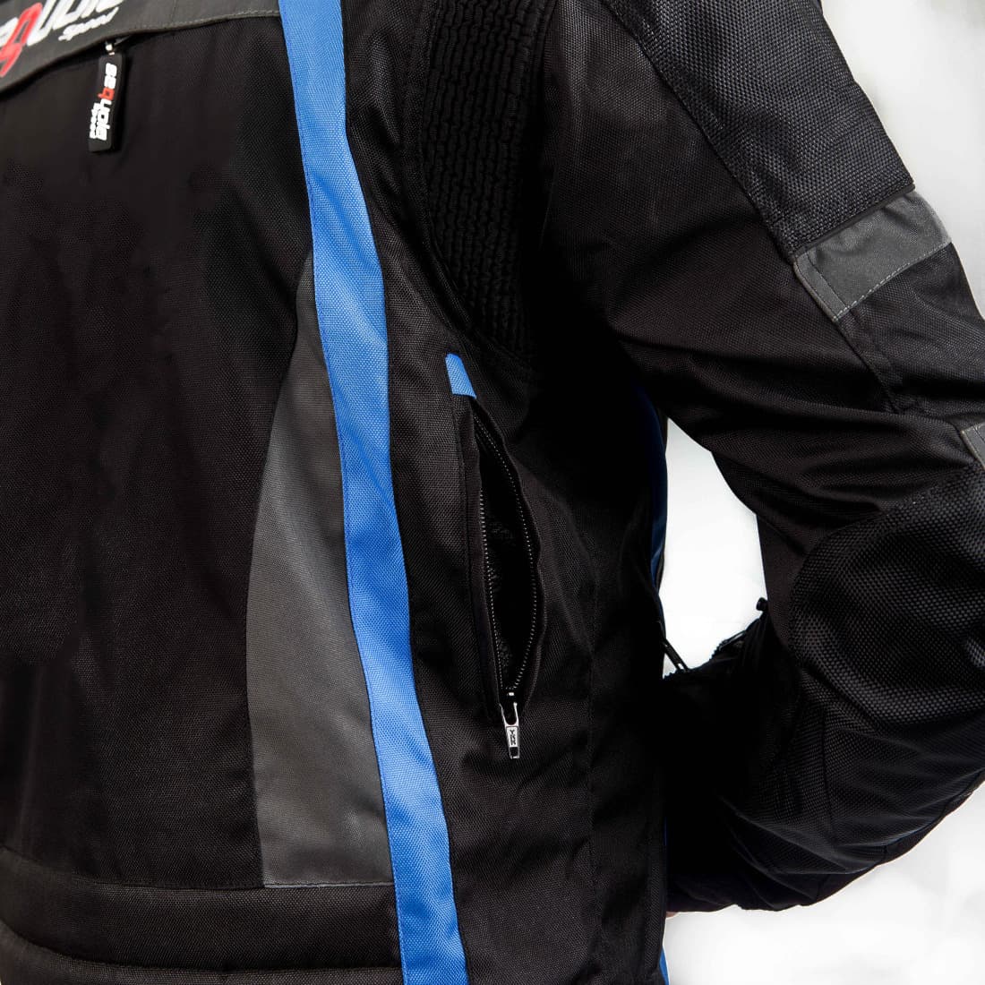 Chaqueta Carrera Blue - Chaqueta Antifricción de Moto, Impermeable Sequoia Speed detalle costuras termoselladas