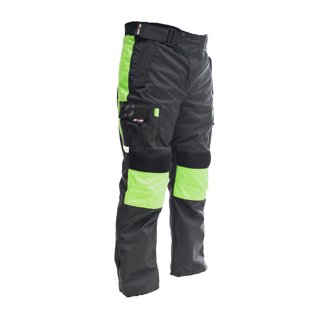 Pantalón GAS GREEN, Protección Rodillas Certificadas Removibles, Impermeable vista lateral equipamiento moto