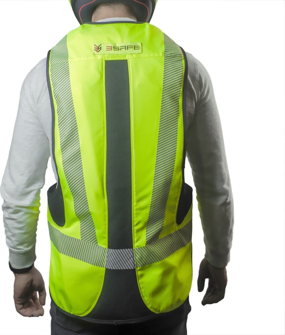 Chaleco Airbag Motociclista Verde Reflectivo Alta Visibilidad detalle material - Antifriccion impermeable