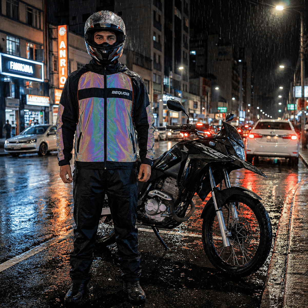 Ficha técnica Chaqueta Reflectiva Tornasol de Moto tipo Cortaviento con Protecciones Motociclista para Mujer y Caballeros