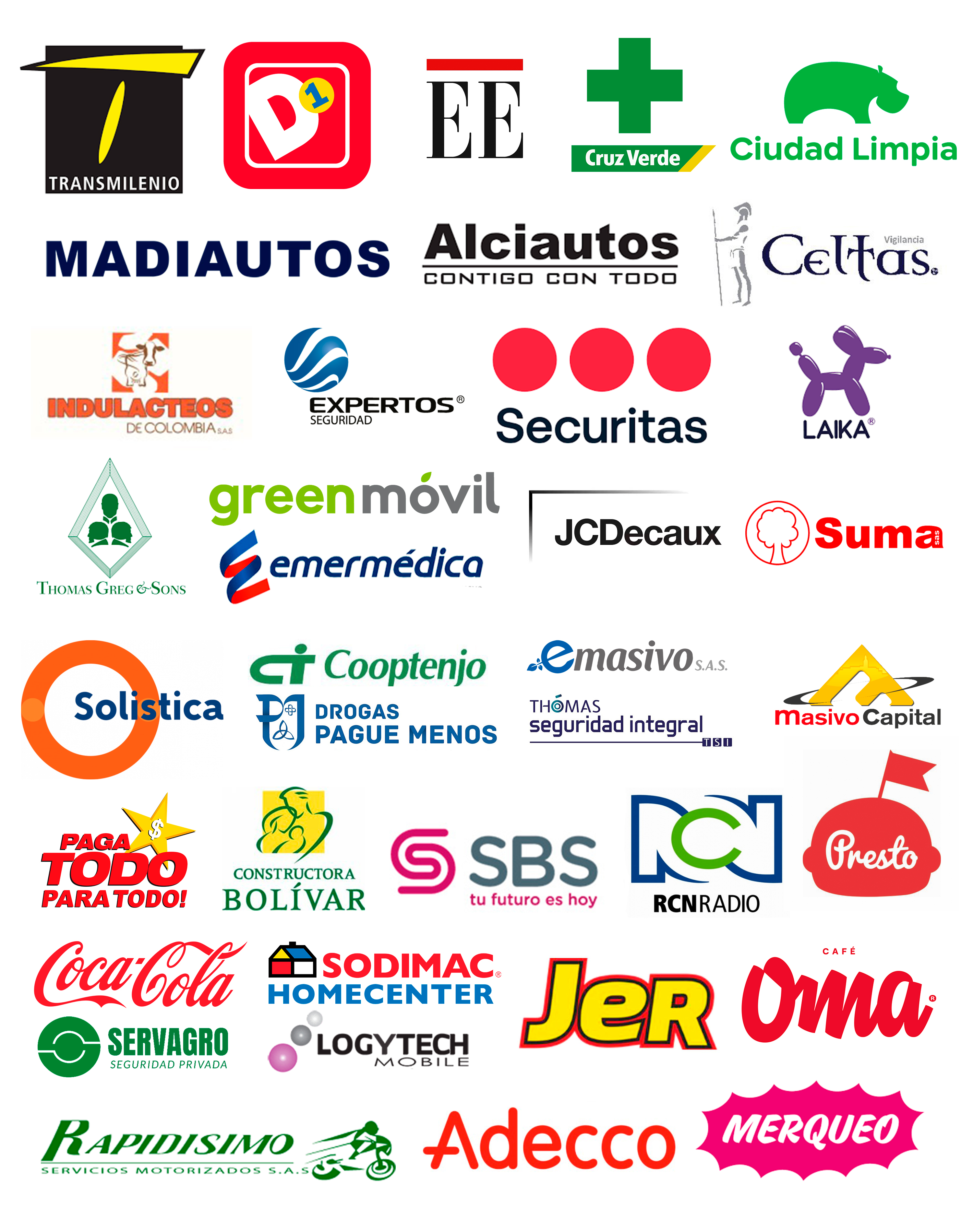 Logos de clientes corporativos de Sequoia Speed — empresas de mensajeria, logistica y seguridad